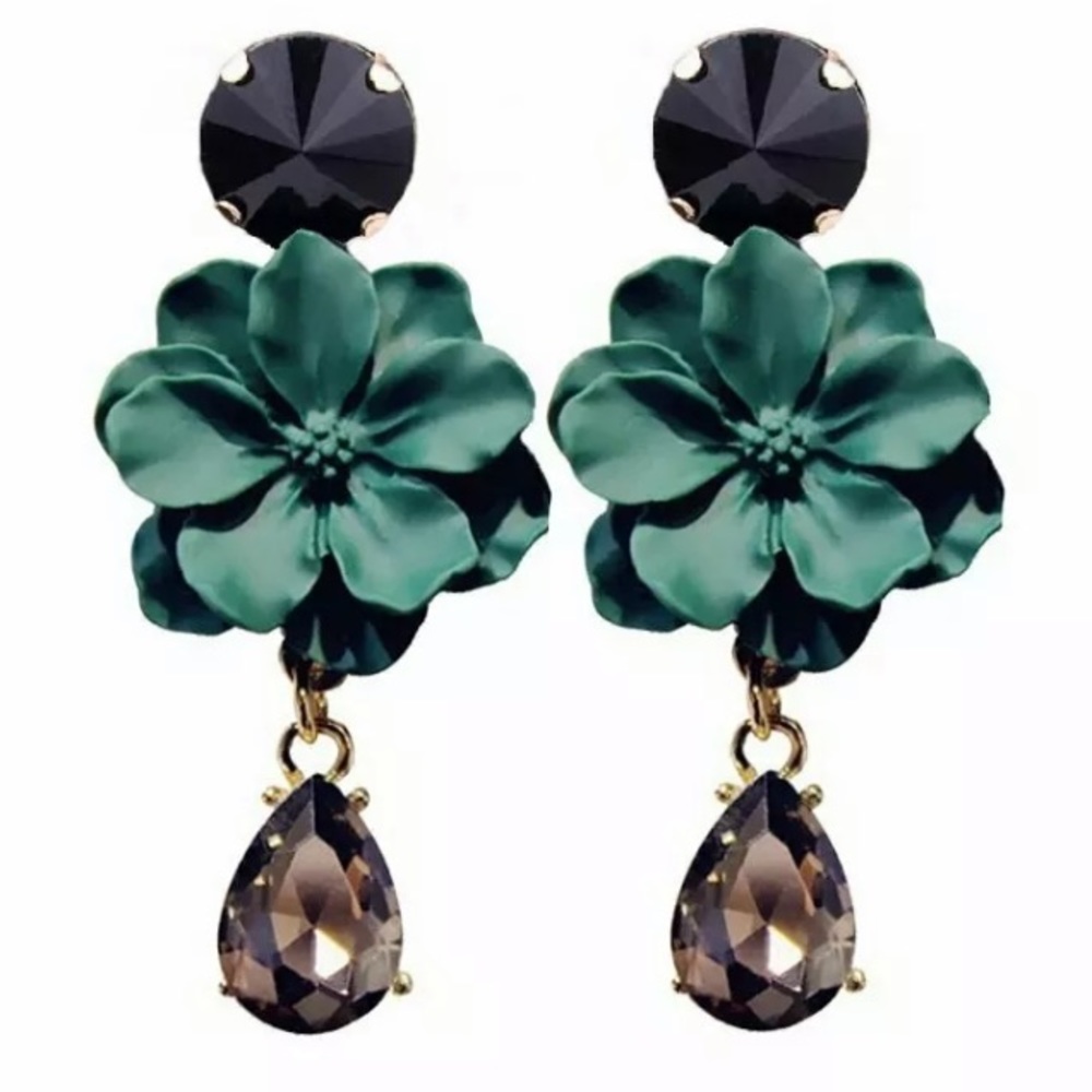 Acrylic Flower and Gem Statement Earrings